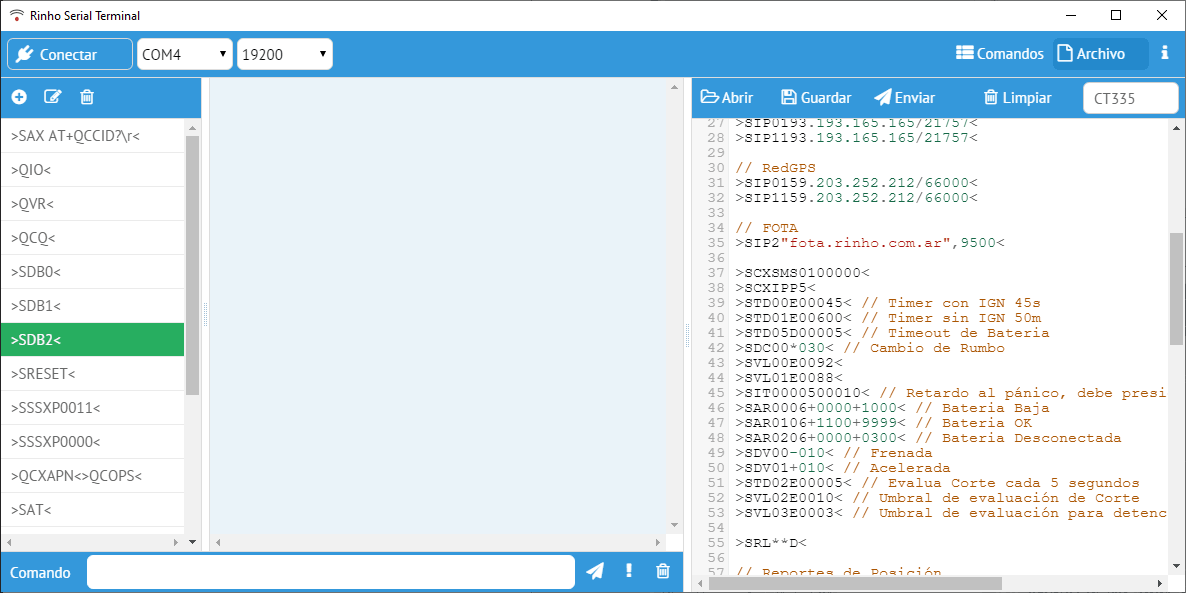 Painel direito do Rinho Serial Terminal para envio de arquivos